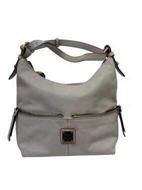 Dooney & Bourke Pebble Leather Shoulder Bag Ivory Hobo Lux Purse Gold Hardware